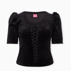 NWT BETSEY JOHNSON BLACK VELVET PUFF SLEEVE CORSET TOP